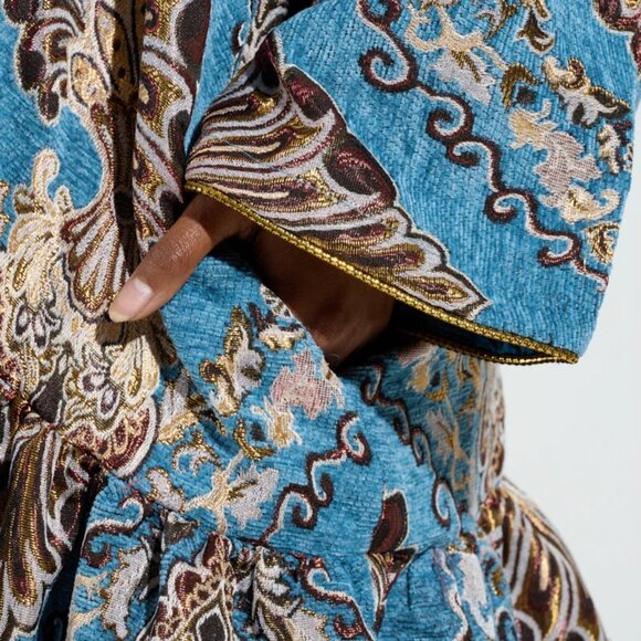 AKiRA ELegant Blue and Gold Women's Coat Size XL EUC - Picture 8 of 14